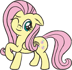 Size: 899x868 | Tagged: safe, artist:craftycirclepony, imported from derpibooru, fluttershy, pony, cute, female, floppy ears, looking at you, mare, one eye closed, raised leg, simple background, solo, transparent background, wink