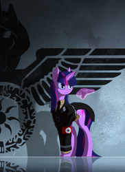 Size: 1936x2653 | Tagged: safe, artist:rublegun, edit, editor:anonymous, twilight sparkle, pony, unicorn, chromatic aberration removal, clothes, female, gun, handgun, image, luger, mare, nazi, pistol, png, solo, unicorn twilight, uniform, weapon