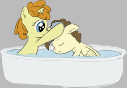 Size: 1210x842 | Tagged: safe, artist:craftycirclepony, imported from derpibooru, pound cake, pumpkin cake, pegasus, pony, unicorn, bath, bathing together, bathtub, brother and sister, bubble, colt, cute, duo, eyes closed, female, filly, foal, male, older, older pound cake, older pumpkin cake, sibling bonding, sibling love, siblings, smiling, soap, washing