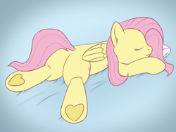 Size: 2000x1500 | Tagged: safe, artist:craftycirclepony, imported from derpibooru, fluttershy, pegasus, pony, bed, butt, dock, eyes closed, lying down, plot, prone, sleeping, smiling, solo, tail, underhoof