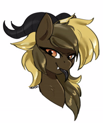 Size: 4065x4897 | Tagged: safe, artist:neoncel, imported from derpibooru, oc, demon, demon pony, original species, pony, succubus, succubus pony, bust, fangs, female, horns, icon, mare, portrait, solo, tongue out