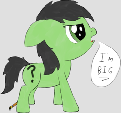 Size: 1010x941 | Tagged: safe, artist:craftycirclepony, imported from derpibooru, oc, oc only, oc:filly anon, earth pony, pony, angry, dialogue, fake cutie mark, female, filly, floppy ears, foal, open mouth, paint, paintbrush, solo