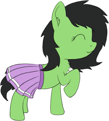 Size: 767x855 | Tagged: safe, artist:craftycirclepony, imported from derpibooru, oc, oc only, oc:filly anon, earth pony, pony, clothes, cute, eyes closed, female, filly, foal, happy, raised leg, skirt, solo