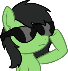 Size: 813x847 | Tagged: safe, artist:craftycirclepony, imported from derpibooru, oc, oc only, oc:filly anon, bust, cool, female, filly, foal, rainbow dash's sunglasses, raised leg, solo, sunglasses