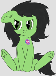 Size: 1094x1472 | Tagged: safe, artist:craftycirclepony, imported from derpibooru, oc, oc only, oc:filly anon, earth pony, pony, :t, embarrassed, female, filly, floppy ears, foal, ribbon, sitting, solo, underhoof