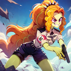 Size: 4096x4096 | Tagged: safe, anonymous artist, imported from derpibooru, adagio dazzle, equestria girls, ai content, ai generated, gun, handgun, nazi, pistol, solo, weapon