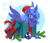 Size: 1999x1733 | Tagged: safe, artist:ls_skylight, edit, princess luna, alicorn, pony, box, christmas, christmas ornament, chromatic aberration removal, commission, decoration, female, hat, holiday, horn, mare, pony in a box, present, s1 luna, santa hat, simple background, solo, spread wings, white background, wings, ych result