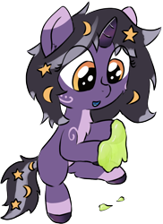 Size: 848x1163 | Tagged: safe, artist:craftycirclepony, imported from derpibooru, oc, oc only, oc:rivibaes, unicorn, cute, gak, hair accessory, happy, open mouth, sitting, slime, smiling, solo