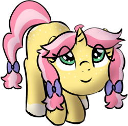 Size: 694x685 | Tagged: safe, artist:craftycirclepony, imported from derpibooru, oc, oc only, oc:crafty circles, unicorn, bow, butt freckles, coat markings, cute, face down ass up, female, filly, foal, freckles, hair bow, leaning, looking at you, looking up, looking up at you, socks (coat markings)