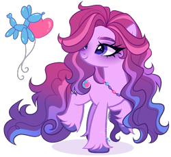 Size: 1211x1111 | Tagged: safe, artist:gihhbloonde, imported from derpibooru, oc, oc only, unnamed oc, earth pony, pony, closed mouth, colored hooves, female, gradient mane, gradient tail, implied g5, jewelry, lightly watermarked, long mane, long tail, magical lesbian spawn, mare, necklace, offspring, parent:izzy moonbow, parent:pinkie pie, parents:izzypie, purple eyes, raised hoof, smiling, standing on two hooves, tail, turned head, unshorn fetlocks, watermark