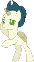 Size: 1560x2812 | Tagged: safe, artist:magicalbases, imported from derpibooru, alicorn, pony, bald, base, bipedal, bipedal leaning, colored pupils, colt, cowboy hat, eyebrows, foal, hat, horn, leaning, looking at you, male, raised eyebrow, simple background, smiling, smiling at you, solo, transparent background, transparent horn, transparent wings, wings