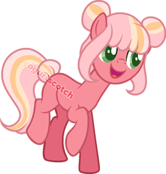 Size: 600x629 | Tagged: safe, artist:yogurtscotch, imported from derpibooru, oc, oc only, oc:peach fizz, earth pony, pony, base used, offspring, open mouth, open smile, parent:big macintosh, parent:cheerilee, parents:cheerimac, simple background, smiling, solo, transparent background, watermark