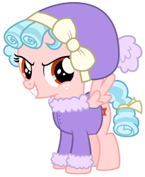 Size: 1275x1553 | Tagged: safe, edit, imported from derpibooru, cozy glow, pegasus, pony, clothes, cozybetes, cute, evil grin, female, filly, foal, grin, simple background, smiling, solo, transparent background, winter outfit