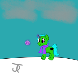 Size: 2048x2048 | Tagged: safe, artist:joeydr, imported from derpibooru, oc, oc:green byte, pony, unicorn, clothes, magic, male, scarf, snow, solo, stallion, telekinesis