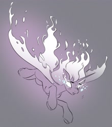 Size: 3470x3950 | Tagged: safe, artist:opalacorn, imported from derpibooru, oc, oc only, pony, unicorn, blank eyes, breast grab, breasts, crying, falling, fiery wings, glowing, glowing eyes, grope, mane of fire, partial color, solo, wings