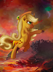 Size: 2160x2900 | Tagged: safe, artist:blankedsoul, imported from derpibooru, applejack, earth pony, ai assisted, ai content, epic, solo, standing on two hooves