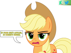 Size: 6600x4871 | Tagged: safe, artist:kuren247, imported from derpibooru, applejack, earth pony, pony, apple, applejack is not amused, applejack's hat, cowboy hat, female, food, hat, simple background, solo, speech bubble, text, that pony sure does love apples, transparent background, unamused, vector