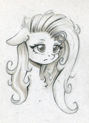 Size: 723x1000 | Tagged: safe, artist:maytee, imported from derpibooru, fluttershy, pegasus, pony, bust, grayscale, messy mane, monochrome, portrait, sleepy, solo, tired, traditional art