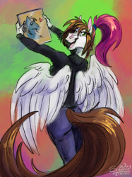 Size: 1199x1600 | Tagged: safe, artist:sunny way, imported from derpibooru, oc, oc:steven saidon, oc:sunny way, anthro, horse, pegasus, anthro horse, art, artwork, back, bust, digital art, female, happy, ipad, love, male, mare, portrait, procreate, sketch, smiling, solo, stallion, tail, wings