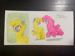 Size: 4032x3024 | Tagged: safe, artist:lost marbles, imported from derpibooru, derpy hooves, pinkie pie, alpaca, duo, mixed media, species swap, traditional art, watercolor painting