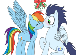 Size: 994x720 | Tagged: safe, artist:dasher666, artist:northlights8, edit, imported from derpibooru, rainbow dash, soarin', pegasus, pony, female, kiss on the lips, kissing, male, mare, mistletoe, shipping, soarindash, stallion, straight