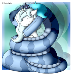 Size: 1667x1737 | Tagged: safe, artist:thebenalpha, imported from derpibooru, oc, oc:grazia, oc:opal brona, changeling, changeling queen, lamia, original species, plush pony, button, button eyes, coils, cuddling, cute, doll, duet, female, hug, plushie, reflection, toy