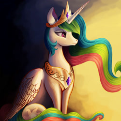 Size: 2000x2000 | Tagged: safe, artist:blankedsoul, imported from derpibooru, princess celestia, alicorn, pony, beautiful, female, majestic as fuck, mare, royalty, sitting, solo
