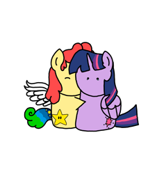 Size: 3023x3351 | Tagged: safe, artist:professorventurer, imported from derpibooru, twilight sparkle, oc, oc:power star, alicorn, pegasus, pony, chibi, crying, duo, female, hug, mare, rule 85, simple background, squee, super mario 64, super mario bros., teary eyes, twilight sparkle (alicorn), white background