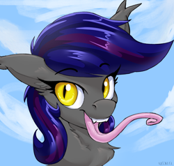 Size: 4196x4000 | Tagged: safe, artist:neoncel, edit, editor:strifesnout, oc, oc only, oc:firestarter, bat pony, pony, fangs, female, flag, icon, long tongue, mare, neck fluff, open mouth, prehensile tongue, solo, tongue out, tongue wrap