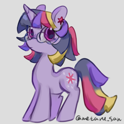 Size: 4096x4096 | Tagged: safe, artist:metaruscarlet, imported from derpibooru, twilight sparkle, pony, unicorn, glasses, gray background, horn, redesign, simple background, solo, unicorn twilight