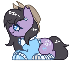 Size: 650x570 | Tagged: safe, artist:missmagicalgirl, imported from derpibooru, oc, oc:frostbite, earth pony, pony, cowboy hat, fallout equestria oc, female, hat, lying down