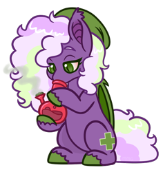 Size: 670x710 | Tagged: safe, artist:missmagicalgirl, imported from derpibooru, oc, oc only, oc:purple haze, bat pony, beanie, bong, drugs, hat, high, marijuana, smoke, smoking