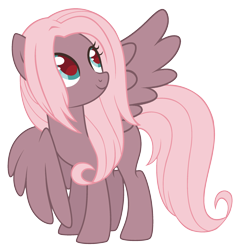 Size: 2268x2380 | Tagged: safe, artist:sinamuna, imported from derpibooru, oc, oc only, oc:coco blossom, pegasus, pony, base used, blue eyes, brown fur, female, green eyes, long hair, mare, next gen:mewverse, next generation, offspring, parent:fluttershy, parent:king sombra, parents:sombrashy, pegasus wings, pink hair, red pupils, smiling, solo, wings