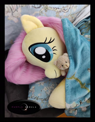 Size: 1280x1652 | Tagged: safe, artist:purplenebulastudios, imported from derpibooru, fluttershy, pegasus, pony, cute, irl, photo, plushie, shyabetes, smiling, solo, teddy bear