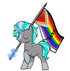 Size: 2666x2710 | Tagged: safe, alternate version, artist:northglow, imported from derpibooru, oc, oc only, oc:flame belfrey, pony, unicorn, blaze (coat marking), coat markings, eyes closed, facial markings, flag, magic, male, pride flag, simple background, socks (coat markings), solo, stallion, transparent background