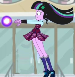 Size: 736x752 | Tagged: safe, anonymous artist, artist:anonymous, edit, edited screencap, imported from derpibooru, screencap, oc, oc:twivine sparkle, equestria girls, friendship games, bare legs, clothes, cropped, crystal prep academy uniform, equestria girls-ified, knee high socks, school uniform, skirt, skirt lift, socks, twivine sparkle