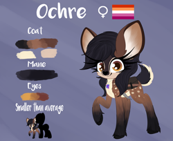 Size: 5461x4463 | Tagged: safe, artist:windykirin, imported from derpibooru, oc, oc only, oc:ochre, deer, deer oc, lesbian pride flag, non-pony oc, pride, pride flag, reference sheet, solo