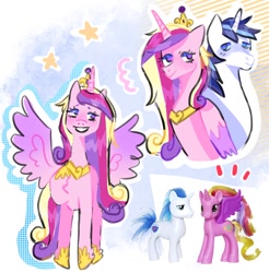 Size: 1080x1096 | Tagged: safe, artist:coc0pepper, imported from derpibooru, princess cadance, shining armor, alicorn, pony, unicorn, emanata, female, hoof on chest, husband and wife, male, mare, shiningcadance, shipping, spread wings, stallion, straight, toy, wings