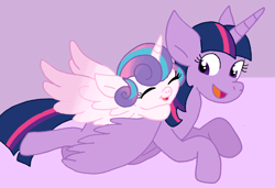 Size: 1120x766 | Tagged: safe, artist:cmara, imported from derpibooru, princess flurry heart, twilight sparkle, alicorn, pony, aunt and niece, auntie twilight, baby, baby pony, cute, duo, duo female, eyes closed, female, filly, flurrybetes, foal, mare, smiling, traditional art, twiabetes, twilight sparkle (alicorn)