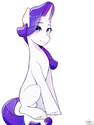 Size: 1080x1440 | Tagged: safe, artist:xiaowu07, imported from derpibooru, rarity, pony, unicorn, female, looking at you, mare, simple background, sitting, smiling, smiling at you, solo, white background