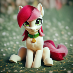 Size: 4096x4096 | Tagged: safe, imported from derpibooru, roseluck, pony, 3d, ai content, ai generated, collar, cute, fluffy, generator:purplesmart.ai, generator:stable diffusion, pet tag, pony pet, prompter:doom9454, rosepet, sitting