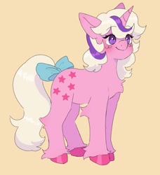 Size: 597x654 | Tagged: safe, artist:exxi00, imported from derpibooru, twilight, unicorn, blue ribbon, full body, g1, pink coat, purple eyes, smiling, standing, white mane