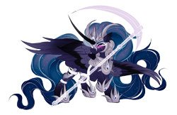 Size: 3550x2300 | Tagged: safe, artist:inspiredpixels, imported from derpibooru, oc, oc only, oc:ebony eclipse, alicorn, pony, armor, female, mare, scythe, simple background, solo, transparent background