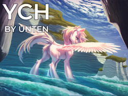 Size: 4000x3000 | Tagged: safe, artist:unten, imported from derpibooru, pony, beach, butt, commission, high res, ocean, pegasus wings, plot, solo, water, wings, your character here