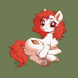 Size: 1010x1008 | Tagged: safe, artist:lynxwolf, imported from derpibooru, oc, oc only, oc:kich pineberry, earth pony, pony, butt, chest fluff, colored, colored sketch, cute, dock, featureless crotch, fluffy, fluffy mane, freckles, frog (hoof), lying down, on side, plot, red mane, reference, sketch, solo, tail, underhoof, unshorn fetlocks, white coat