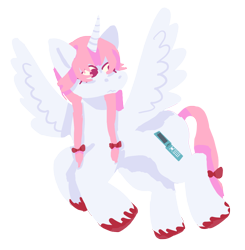 Size: 1276x1302 | Tagged: safe, artist:clandestine, imported from derpibooru, alicorn, pony, bow, future diary, hair bow, horn, mirai nikki, ponified, solo, spread wings, wings, yuno gasai