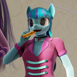 Size: 1620x1620 | Tagged: safe, artist:stellarator, imported from derpibooru, sonata dusk, anthro, unguligrade anthro, comic:we will be adored, 3d, blender, blender cycles, cycles render, food, not sfm, sandwich