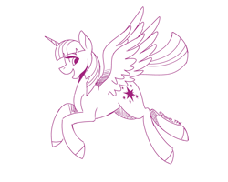 Size: 2048x1638 | Tagged: safe, artist:zendora, imported from twibooru, twilight sparkle, alicorn, pony, female, flying, image, mare, monochrome, open mouth, open smile, png, shadow, signature, simple background, sketch, smiling, solo, twilight sparkle (alicorn), unshorn fetlocks, white background, wip