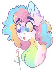 Size: 654x854 | Tagged: safe, artist:trashpanda czar, imported from derpibooru, oc, oc only, oc:funfetti surprise, earth pony, body markings, bust, chest fluff, ear fluff, earth pony oc, female, mare, open mouth, poofy mane, portrait, simple background, transparent background