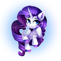 Size: 945x945 | Tagged: safe, artist:buvanybu, imported from derpibooru, rarity, pony, unicorn, chibi, female, gradient background, grin, mare, outline, smiling, solo, unshorn fetlocks, white outline